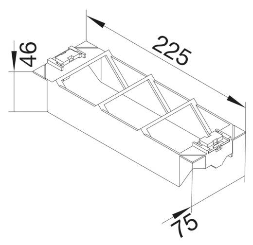 Rysunek techniczny prostokątnego obiektu o wymiarach: długość 225 mm, szerokość 75 mm, wysokość 46 mm. Zawiera pokrywę składaną.