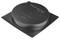 Czarna plastikowa nakładka o kwadratowej podstawie, ze wzniesioną, okrągłą środkową częścią oraz wytłoczeniem na górnej powierzchni, prawdopodobnie element techniczny.