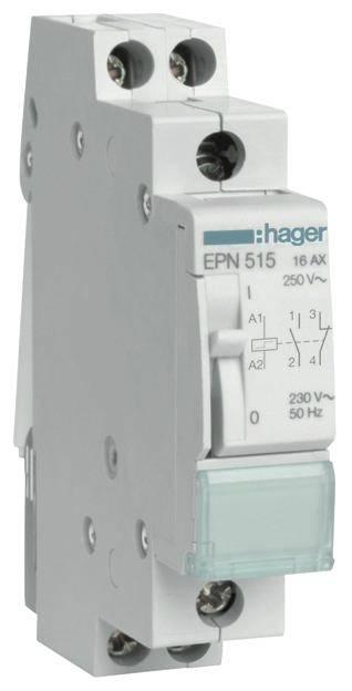 Szary elektryczny przełącznik z napisem EPN 515, 16 AX, 250 V oraz nazwą marki u góry. Stosowany w tablicach elektrycznych.