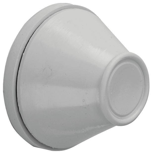 Biała, stożkowa nakładka gumowa zakładana na końcówkę kuli lub krytek, zapewniająca stabilność i przyczepność podczas chodzenia.