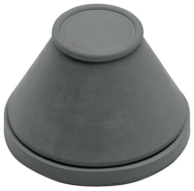 Szary, gumowaty odbój drzwiowy w kształcie stożka na białym tle.