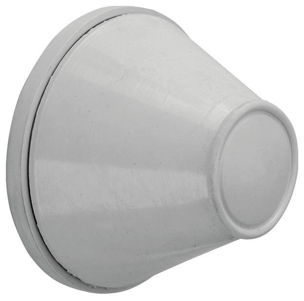 Biały, stożkowy odbój drzwiowy z tworzywa sztucznego do montażu na ścianie.