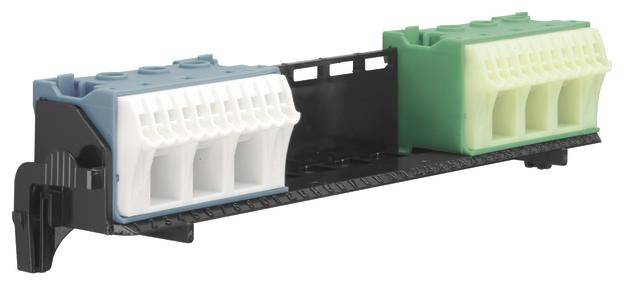 Głowica drukująca z dwoma slotami na wkłady atramentowe w kolorach niebieskim i zielonym, przeznaczona do instalacji w drukarce.
