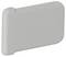Prostokątny, płaski, szary element plastikowy z zaokrąglonymi krawędziami. Prawdopodobnie pokrywa lub osłona.