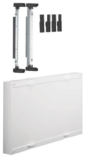 Elektroniczna osłona urządzeń z mocowaniami i zatrzaskami, odpowiednia do montażu ściennego.