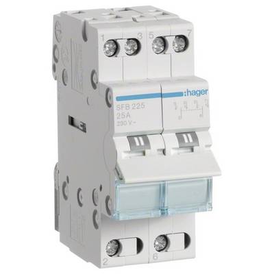 Dwubiegunowy wyłącznik nadprądowy marki Hager, model SFB 225, przeznaczony dla 25A i 230V.