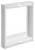 Biały, prostokątny ramka z tworzywa sztucznego z zaokrąglonymi narożnikami, przeznaczona do montażu elektrycznego w ścianie.