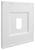 Białe, kwadratowe panele z tworzywa sztucznego z prostokątnym wycięciem pośrodku. Odpowiednie do instalacji elektrycznych.