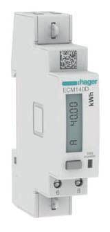 Licznik energii elektrycznej Hager ECM140D, wyświetlacz cyfrowy wskazujący '000 kWh'. Białosc obudowy, odpowiedni do instalacji elektrycznych.