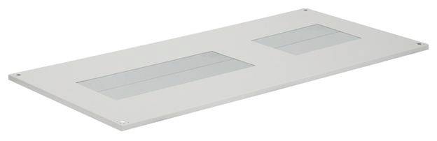 Prostokątna płyta metalowa z dwoma podłużnymi wycięciami. Może być stosowana jako pokrywa lub płyta ochronna.