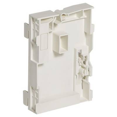 Biały plastikowy element budowlany z różnymi otworami i wcięciami, prawdopodobnie część modularnego systemu.