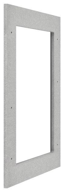 Szary, prostokątny ramka z prostokątnym otworem pośrodku, prawdopodobnie element struktury ściennej lub drzwiowej.
