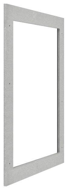 Prostokątna, szara rama stojąca samotnie.