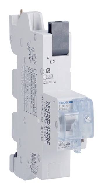 Jednobiegunowy wyłącznik nadmiarowo-prądowy w pionowej orientacji z czarnymi i przezroczystymi elementami, przeznaczony do instalacji elektrycznych.