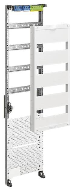 Wielopoziomowy system ramowy i dystrybucyjny dla instalacji elektrycznych, wyposażony w zamontowane komponenty, stosowany do instalacji urządzeń elektrycznych.