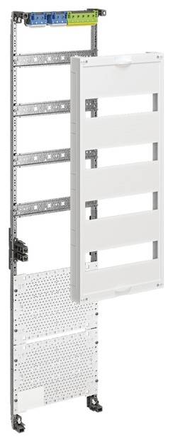 Elektryczny rozdzielnik z otwartą zabudową, prezentujący szyny i komponenty do montażu urządzeń elektrycznych w usystematyzowanym układzie.