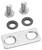 Zestaw montażowy składający się z dwóch śrub z nakrętkami, dwóch uszczelek gumowych oraz metalowej płyty z dwoma wywiertkami.