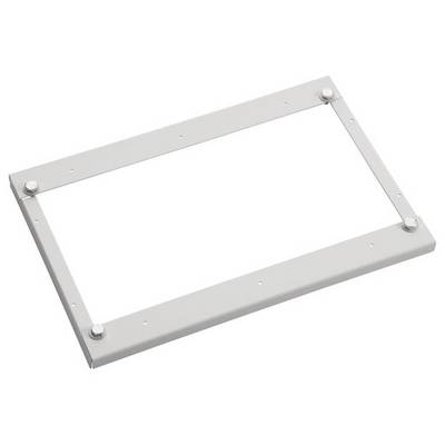 Prostokątna metalowa rama z czterema elementami mocującymi w narożnikach, prawdopodobnie przeznaczona do celów montażowych.
