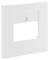 Biała, kwadratowa osłona z tworzywa sztucznego z centralnym prostokątnym wycięciem oraz małym, okrągłym otworem na górze.
