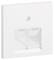 Biała, kwadratowa płyta czołowa z dwoma przezroczystymi pokrywami na dole i centralnym otworem na górze. Nadaje się do montażu ściennego.