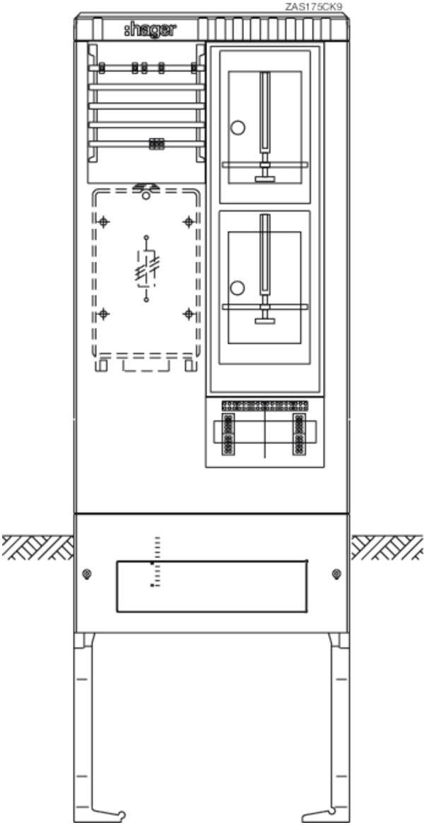Schemat elektryczny szafki sterowniczej z bezpiecznikami, przełącznikami i okablowaniem, przedstawiony w schemacie technicznym instalacji.