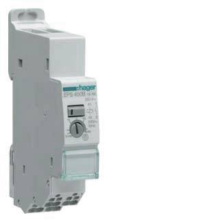 Szary wyłącznik nadprądowy z przełącznikiem kołyskowym i zieloną etykietą, odpowiedni do instalacji w elektrycznych skrzynkach rozdzielczych.