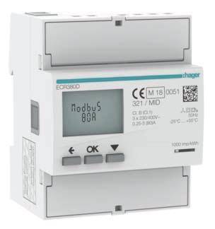 Elektroniczny przyrząd pomiarowy z wyświetlaczem LCD pokazuje 'Modbus 80A'. Posiada trzy przyciski i szarą przednią obudowę.
