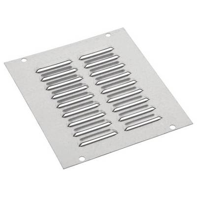 Metalowa kratka wentylacyjna z wieloma równolegle rozmieszczonymi szczelinami oraz czterema otworami mocującymi w narożnikach.