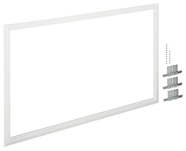 Biały, prostokątny ramka z możliwością zamontowania akcesoriów po prawej stronie. Odpowiednia do instalacji i dopasowania do ścian lub okien.