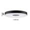 Lampa sufitowa z czarną obwódką, wysokość 73 mm, średnica 400 mm.