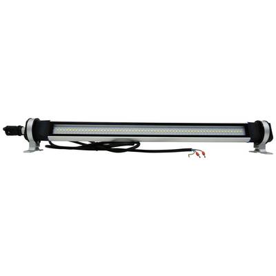 Lampa LED w podłużnym kształcie z widoczną listwą świetlną i przyłączem kablowym. Idealna do oświetlenia przemysłowego lub komercyjnego.