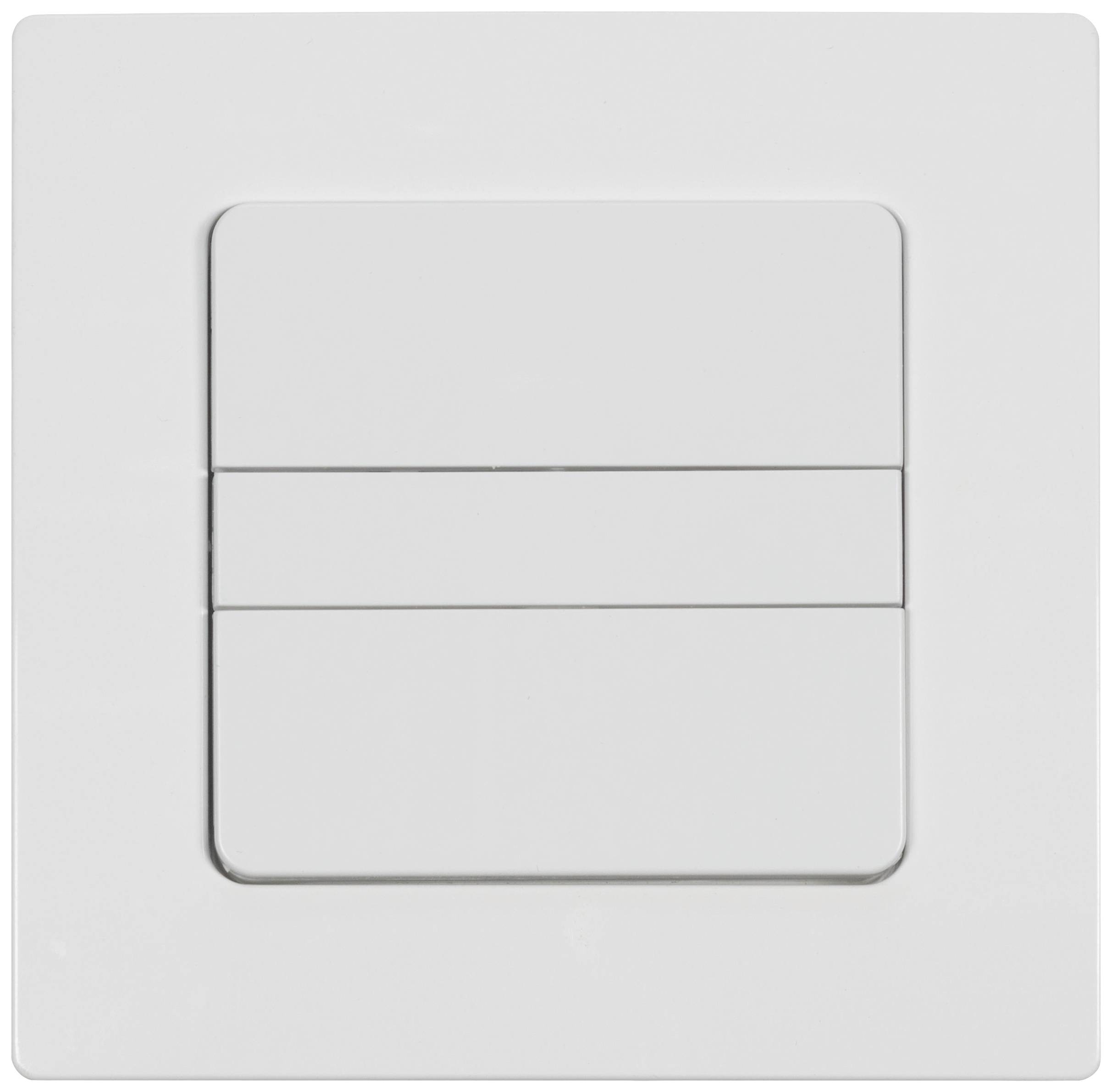 Biały, prostokątny włącznik światła z dwoma przyciskami.