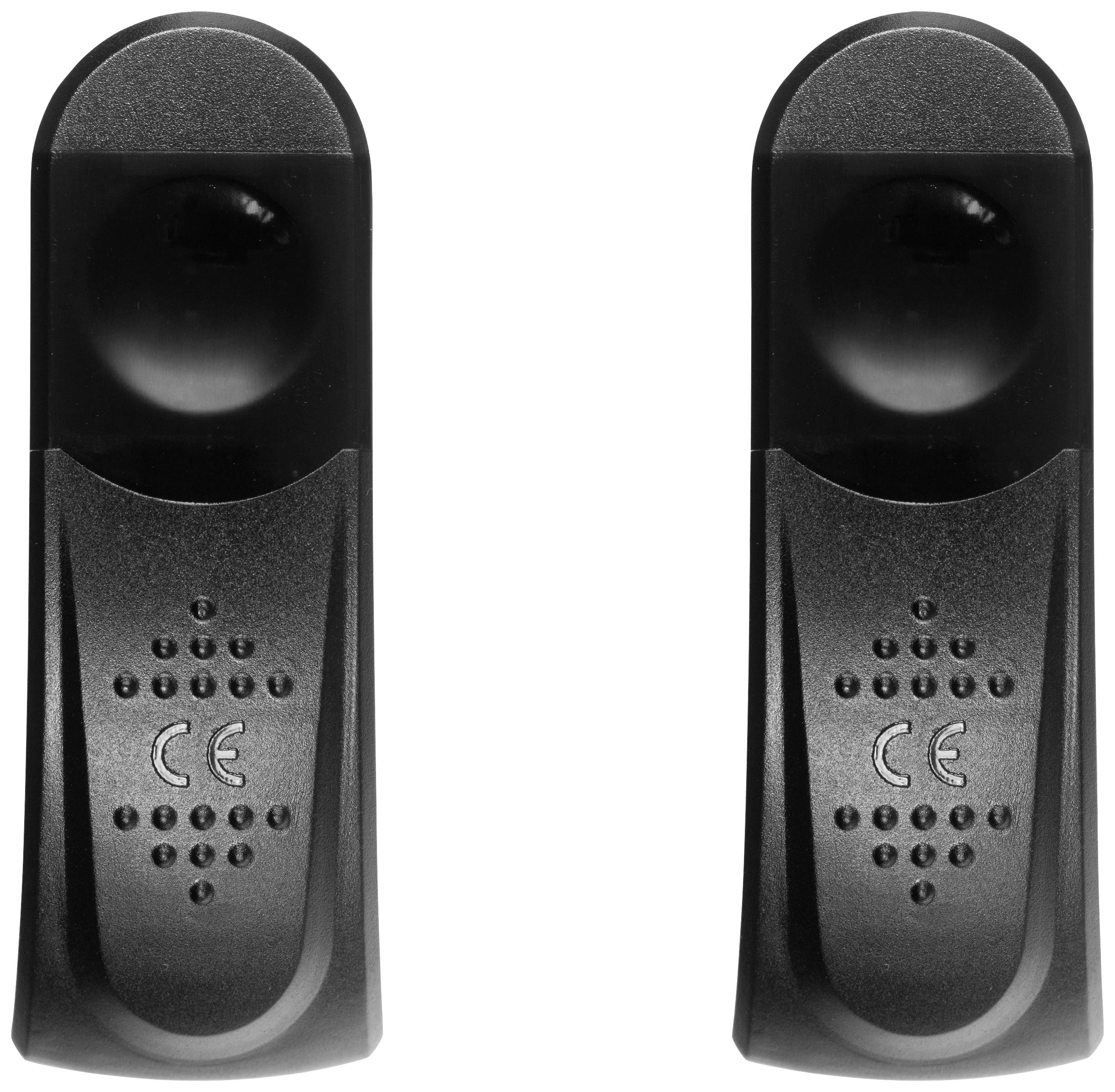 Dwa czarne czujniki z oznaczeniem 'CE', które prawdopodobnie służą do wykrywania ruchu lub otwierania drzwi.