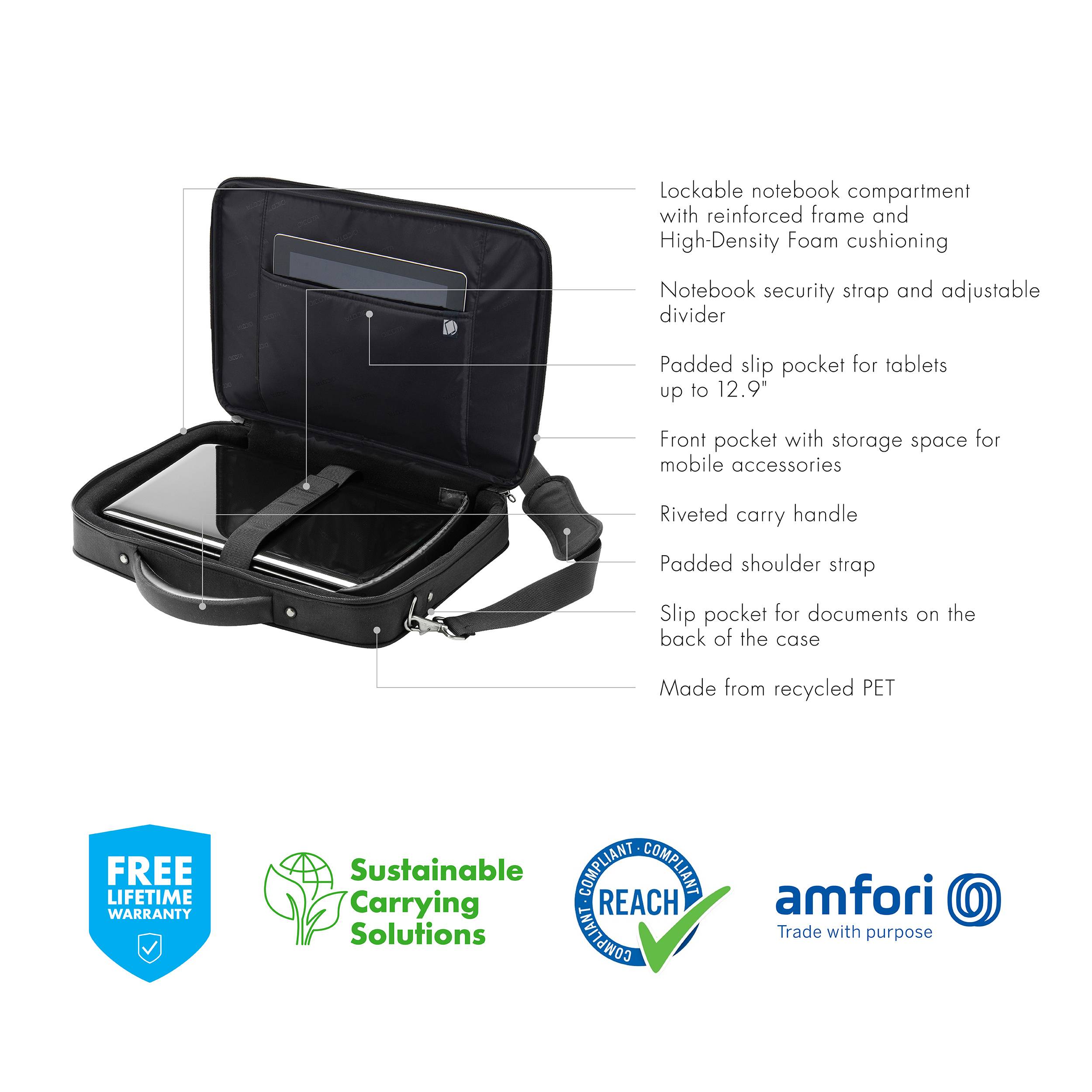 Torba na laptopa Dicota Eco MultiCompact D30143-RPET, 39,6 cm (15,6") , (S x W x G) 415 x 315 x 70 mm, czarny-6