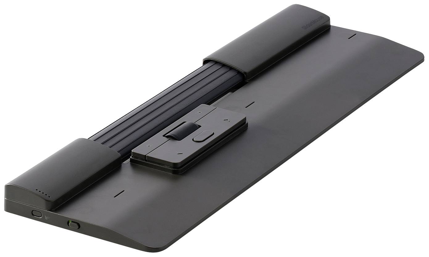 Czarna stacja dokująca do komputera z wieloma portami, o minimalistycznym designie, z gniazdem do zarządzania kablami.