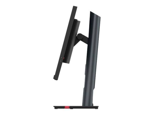 Widok z boku czarnego monitora komputerowego na podstawie. Ekran jest lekko pochylony do tyłu.