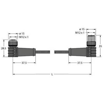 Rysunek techniczny złącza kątowego z wymiarami. Po lewej: średnica 15 mm, długość 37,5 mm. Po prawej: ten sam model złącza.