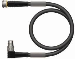 Czarny, elastyczny kabel koaksjalny z srebrnymi złączami na obu końcach, odpowiedni do urządzeń audiowizualnych.