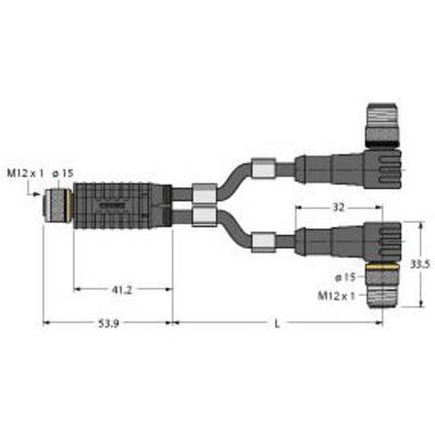 Rysunek techniczny trójnika Y z gwintami M12; wymiary 53,9 mm długości, 41,2 mm do rozgałęzienia, pozostałe wymiary oznaczone.