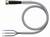 Szary kabel z trzema kolorowymi przewodami, czarnym końcem przyłączeniowym i metalowym pierścieniem. Elektryczne urządzenie połączeniowe.