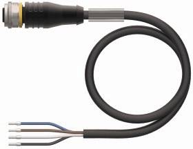 Czarny przewód z wtyczką przyłączeniową oraz czterema odizolowanymi przewodami na drugim końcu; kolory: niebieski, brązowy, czarny, biały.