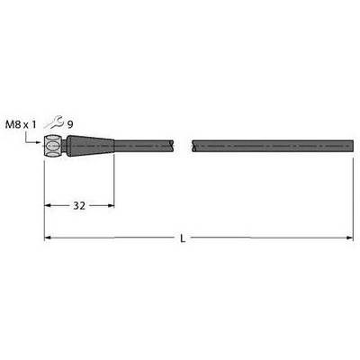 Rysunek techniczny złącza. Opis: M8 x 1, rozmiar klucza 9, długość 32 mm, długość całkowita L.