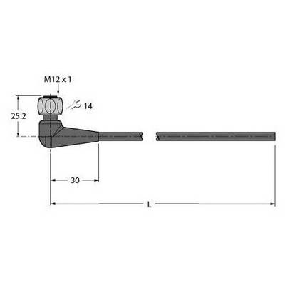 Rysunek techniczny klucza kątowego z wymiarami: głowica pokazuje M12 x 1, wysokość 25,2 mm, długość 30 mm.