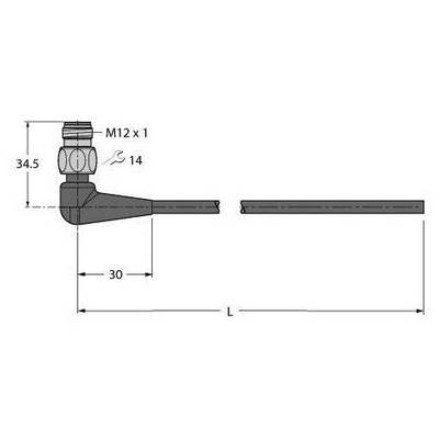 Rysunek techniczny czujnika kąta, przedstawiający wymiary: M12 x 1, 34,5 mm i 30 mm. Widok z boku i z przodu.