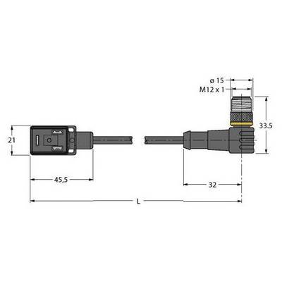 Diagram przedstawia dwa złącza z wymiarami: lewe złącze o długości 45,5 mm, prawe złącze z gwintem M12-1, całkowita długość L.