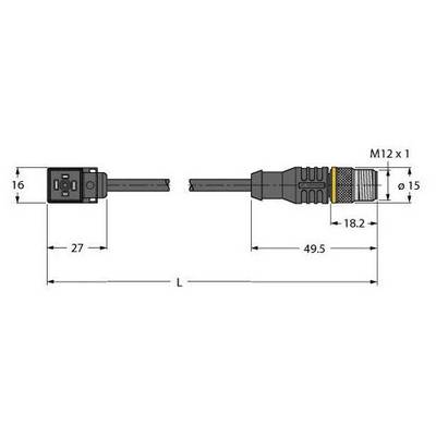 Rysunek złącza. Po lewej: złącze o wymiarach 16 x 27 mm, po prawej: cylindryczne złącze o średnicy 15 mm, długości 49,5 mm.