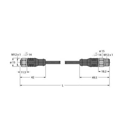 Rysunek techniczny dwóch złączy z gwintem M12; wymiary: długość 42 mm i 49,5 mm, średnica 15 mm.