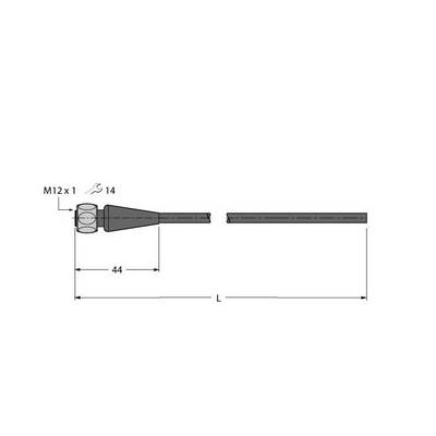 Rysunek techniczny cylindrycznego elementu z gwintem M12 x 1. Długość: 44 mm, średnica 14 mm. Planowane zastosowanie nieznane.