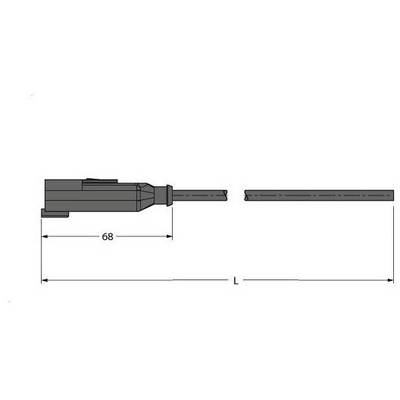 Rysunek techniczny długopisu dwustronnego. Podano wymiar 68 mm.