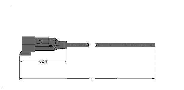 Rysunek techniczny narzędzia o długości 62,4 mm. Narzędzie składa się z uchwytu i wąskiego pręta.